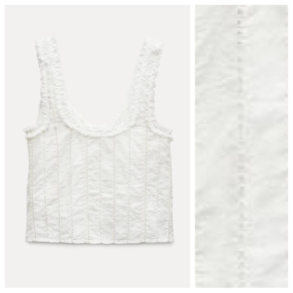 NWOT. Zara  Oyster White V-Neck Top with Straps. Size XXL. - Picture 5 of 9
